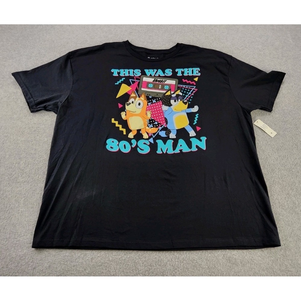 3XL Men's Bluey This Was The 80's Man Black Cartoon T-Shirt Dad‎ Vtg Retro Times